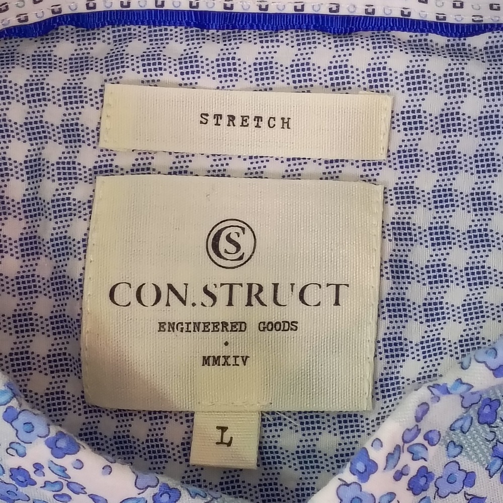 ConStruct Mens Blue White Floral Print Short Sleeve Stretch Button Down Shirt L - Picture 4 of 12